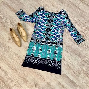 Eliza J Aztec Print V-Back Shift Dress